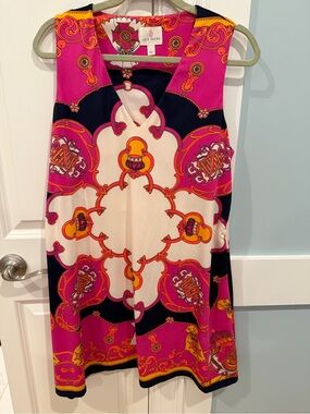 JB by Julie Brown Hot Pink Orange Navy Printed Sleeveless Dress Size Large